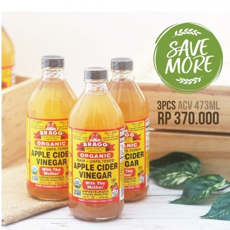 Bragg, Organic Apple Cider Vinegar 473ml for 3pc (ACV / Cuka Apel)