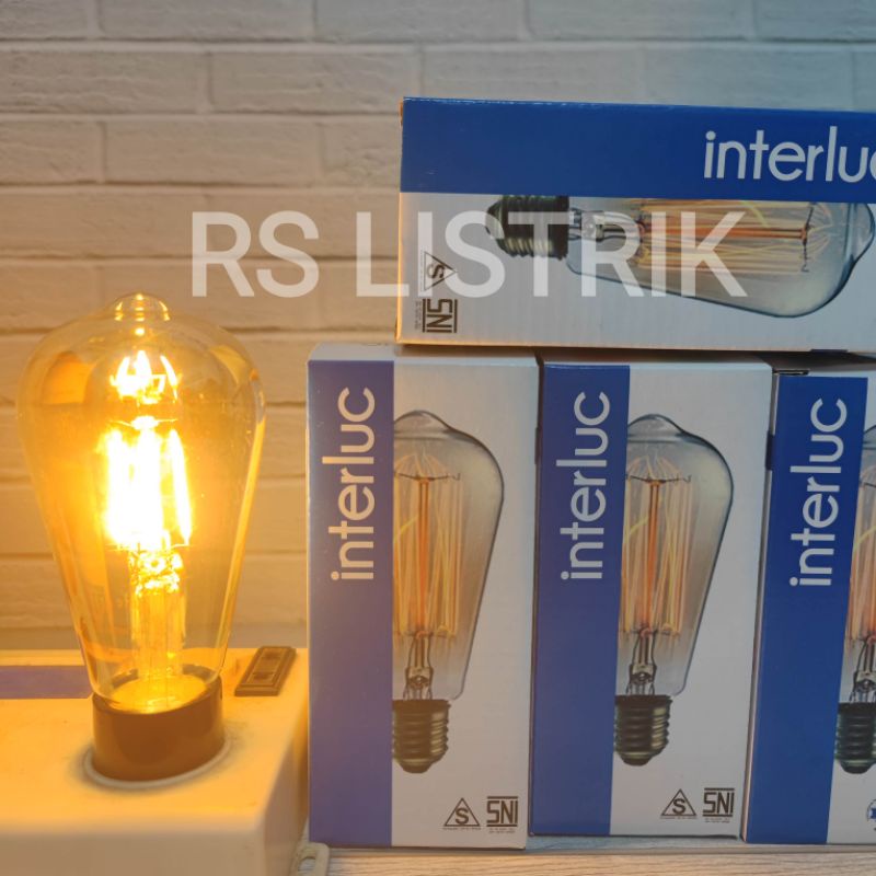 INTERLUC LAMPU LED FILAMEN ST64 4W E27 WARM WHITE SNI BAGUS