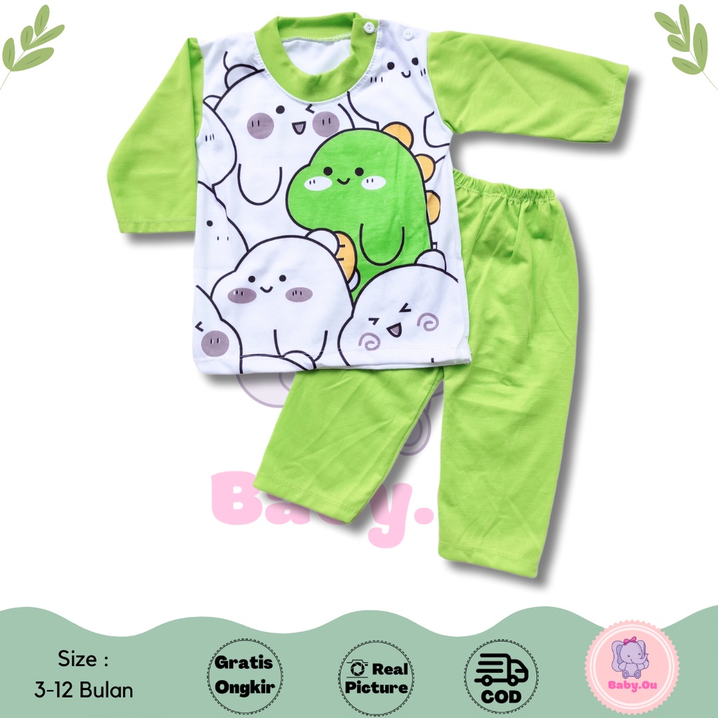 Setelan Baju Bayi Lengan Panjang Celana Panjang Motif Dino Fullprint / Setelan Piyama Bayi / Baju Bayi Panjang / Baju Tidur Bayi / Baby.ou_