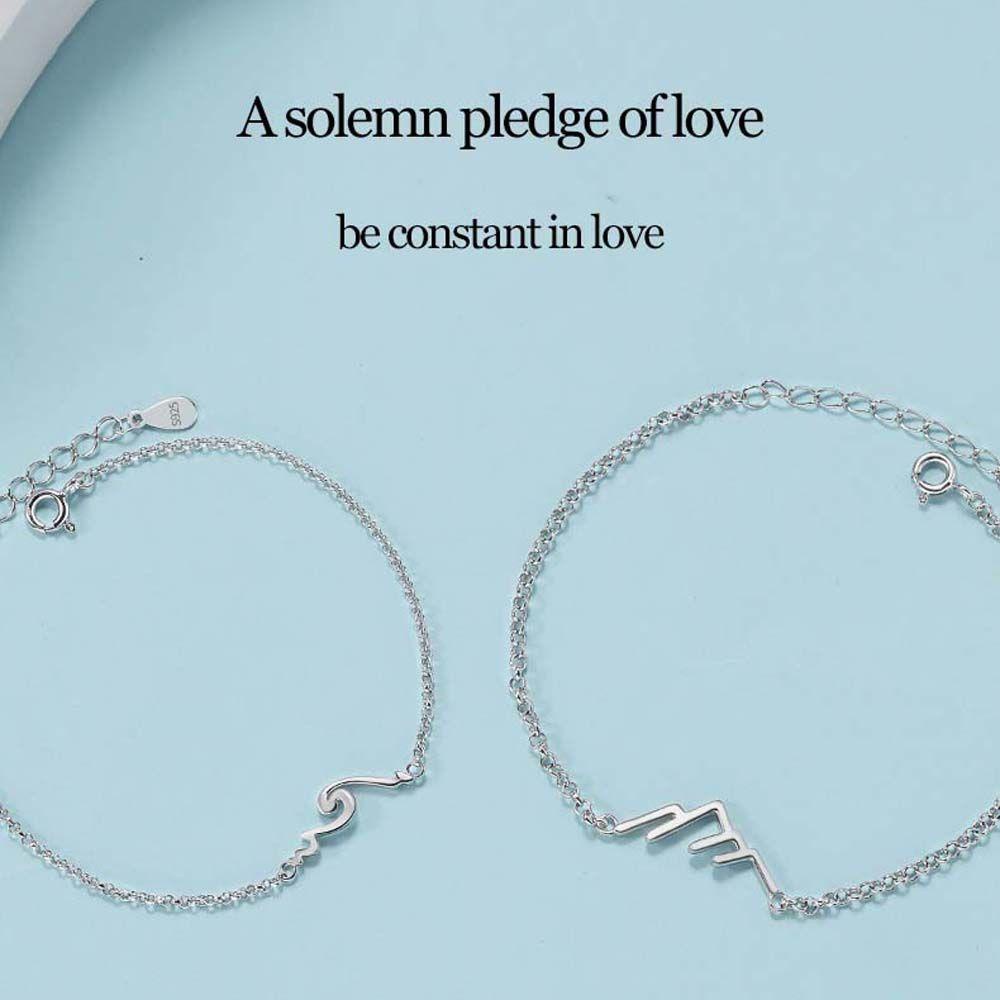 Gelang Pasangan Agustina 2pcs/set Lucu Perak Gelombang Gunung Tembaga Gadis Laut Perempuan Tangan Rantai
