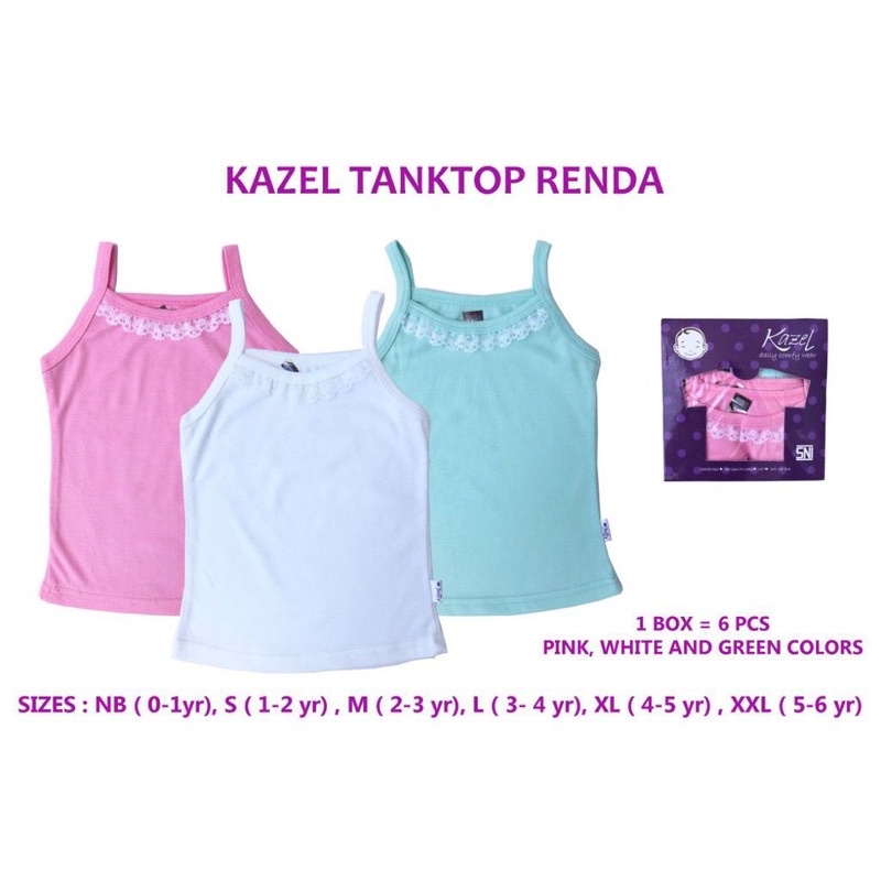 6pc Kazel Kaos dalam &amp; Tank Top Warna &amp; Putih - Kazel Singlet Dalam Bayi &amp; Anak 0-6tahun