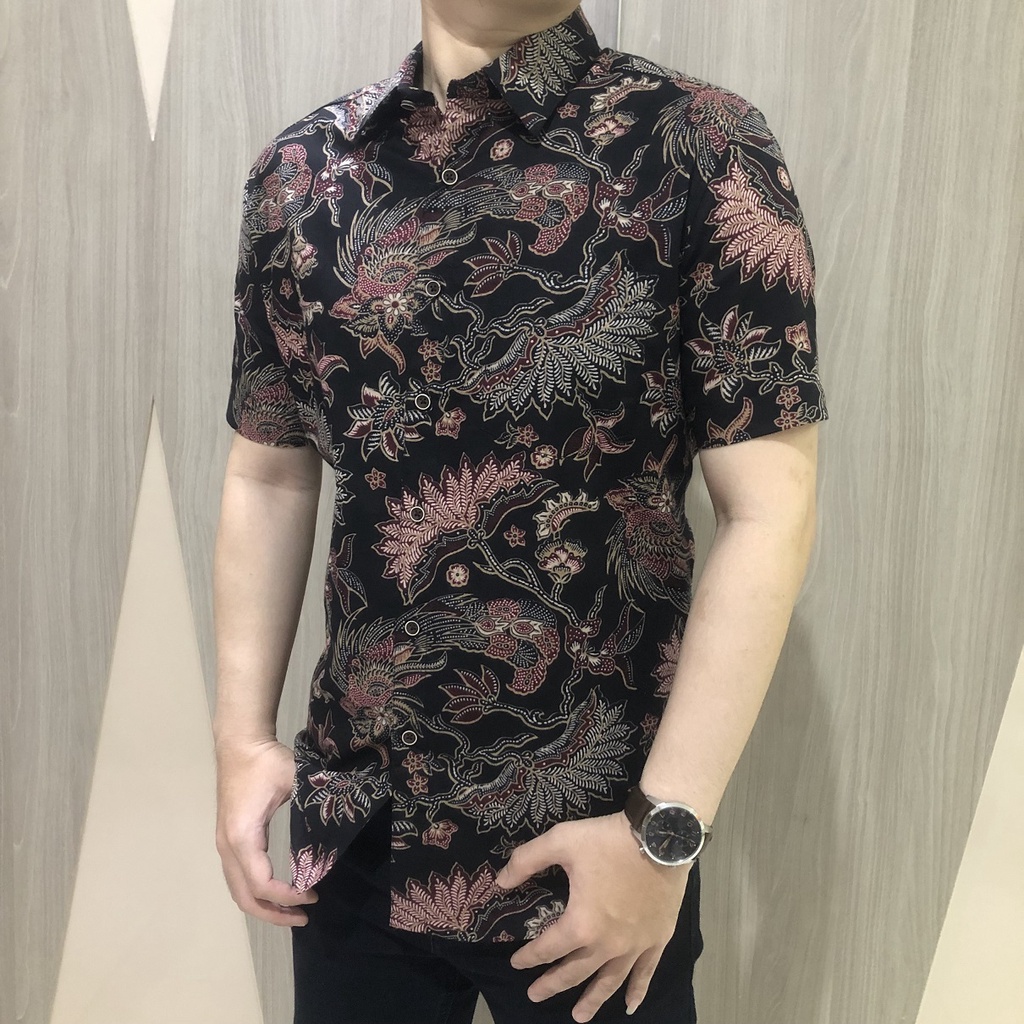 [GRIDLINE - S232 Autumn - S210] Kemeja Batik Pria Slimfit Katun Lengan Pendek Match modern Keren Adem Nyaman