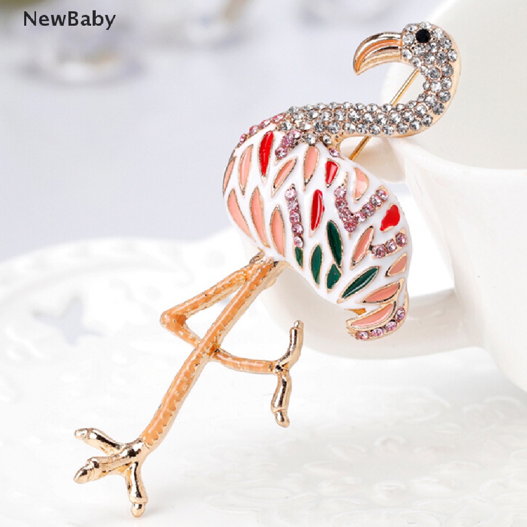 Newbaby Bros Pin Enamel Bentuk Flamingo Aksen Berlian Imitasi Untuk Hadiah Pernikahan