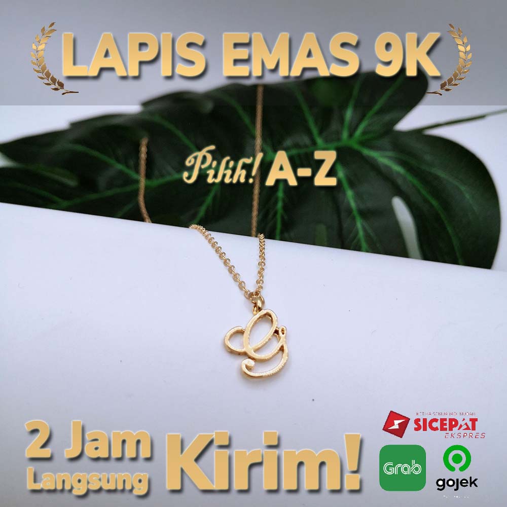 Kalung Huruf Inisial A-Z Lapis Emas 18K Kalung Swarovs IMN111-G--M74
