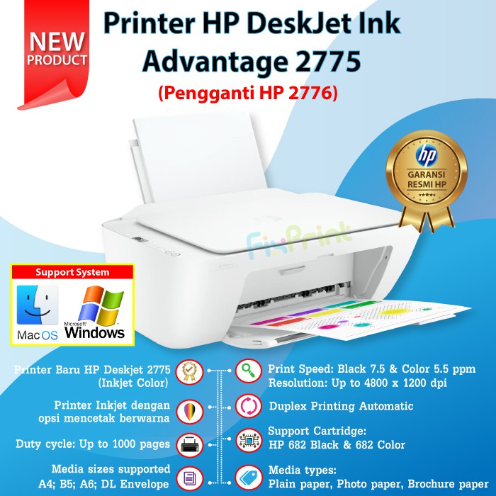 Printer Deskjet HP 2335 2336 2337 Print Scan Copy Cartridge 682 Black Color Pengganti HP 2135