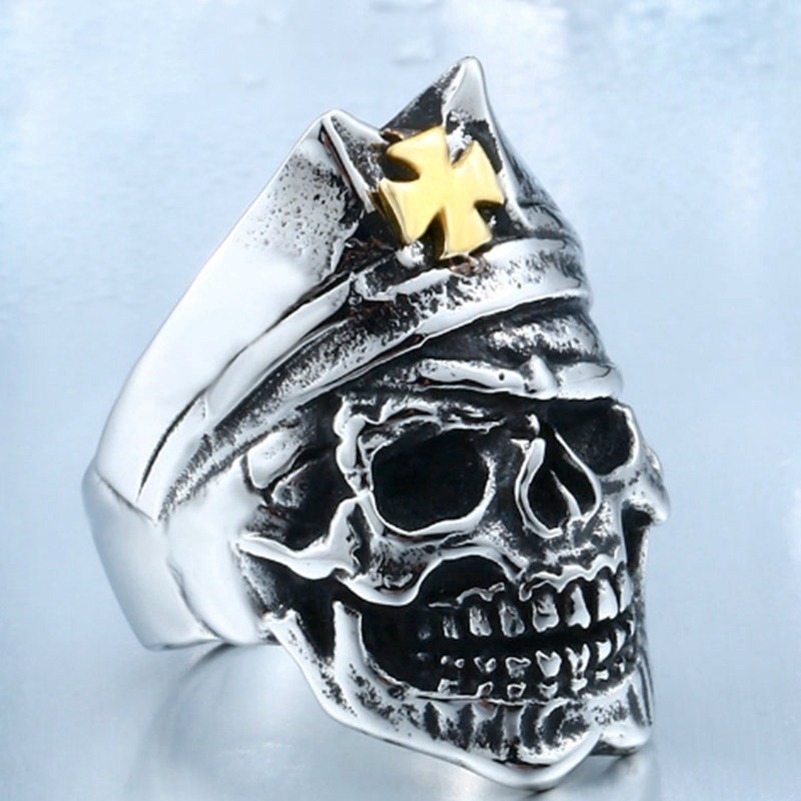 Cincin Motif Kepala Tengkorak Gaya Vintage Punk untuk PriaXIANGXIAN