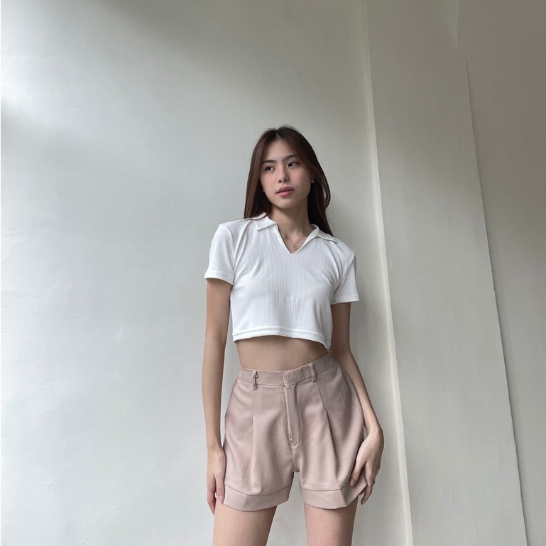 Gigi Crop Polo Top — Ocha Wear | Kemeja Shirt Wanita | Baju Kaos Wanita