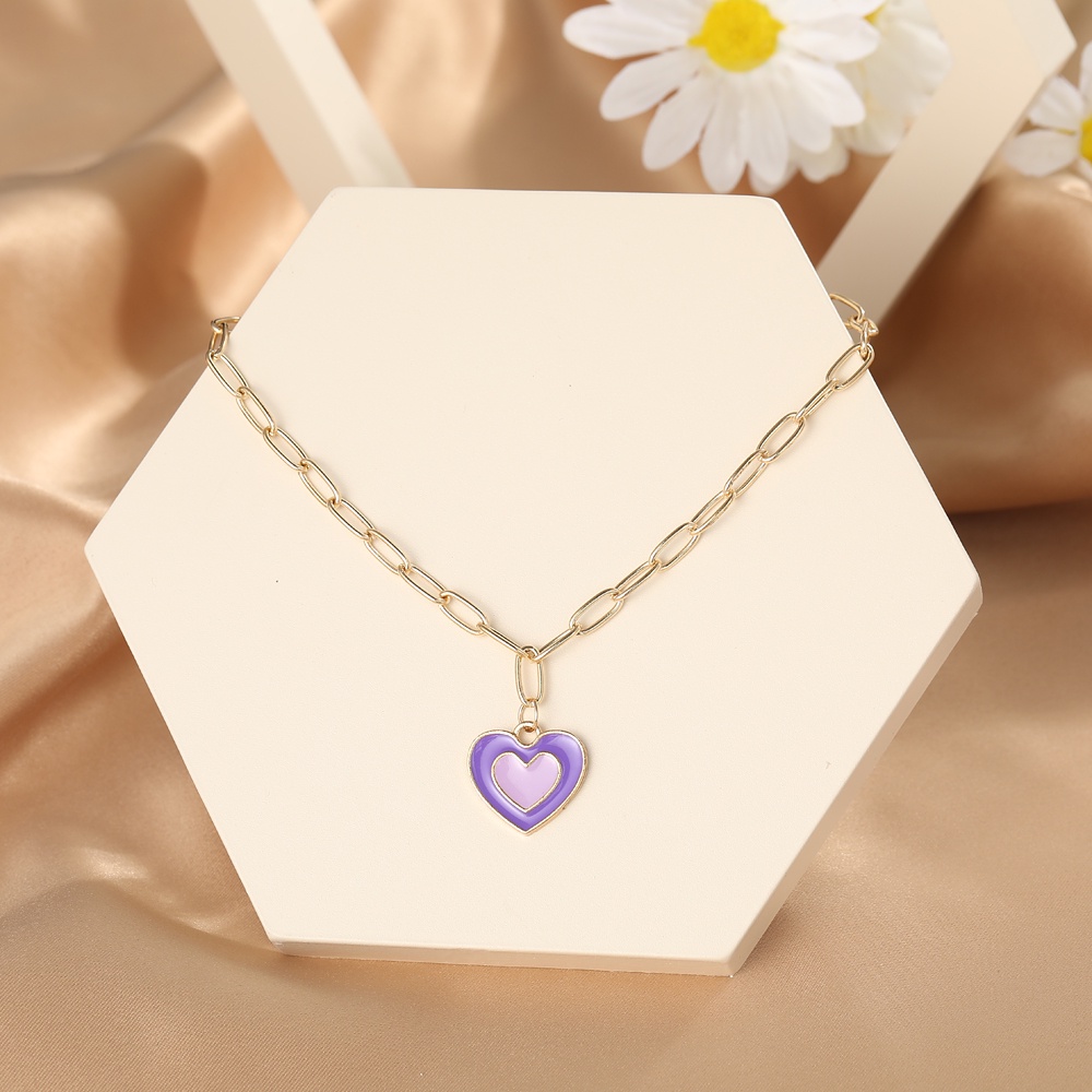 Heart Shape Gold Necklace Colorful Gradient Couple Chain for Women Jewelry Fashion Accessories