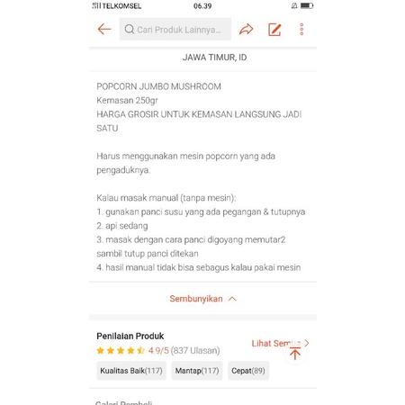 

POPCORN JUMBO MUSHROOM 250GR - POP CORN MUSHROOM BESAR - BIJI JAGUNG KERNEL JAMUR - JAGUNG PIPIL Berkualitas