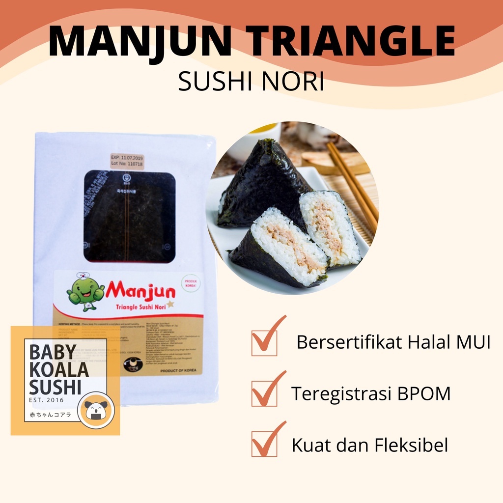 MANJUN Onigiri Wrapper 100 Lembar Halal │ Lembar Rumput Laut Import untuk Nasi Kepal Onigiri