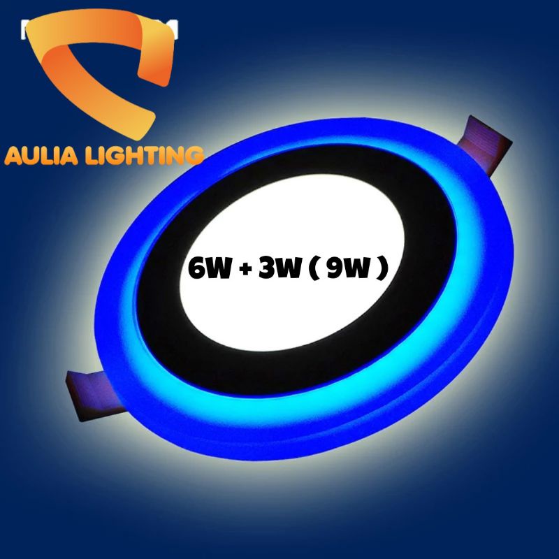 Lampu Downlight LED 2 Warna Putih Biru Kuning 3 Step 6w + 3w Panel IB inbow Bulat Kotak 6 Watt +  3 Watt Bulat 9W Hias Plafon tanam kamar tidur 5 inch