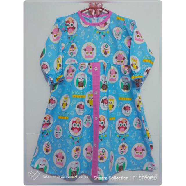 Gamis anak motif owl biru plus jilbab