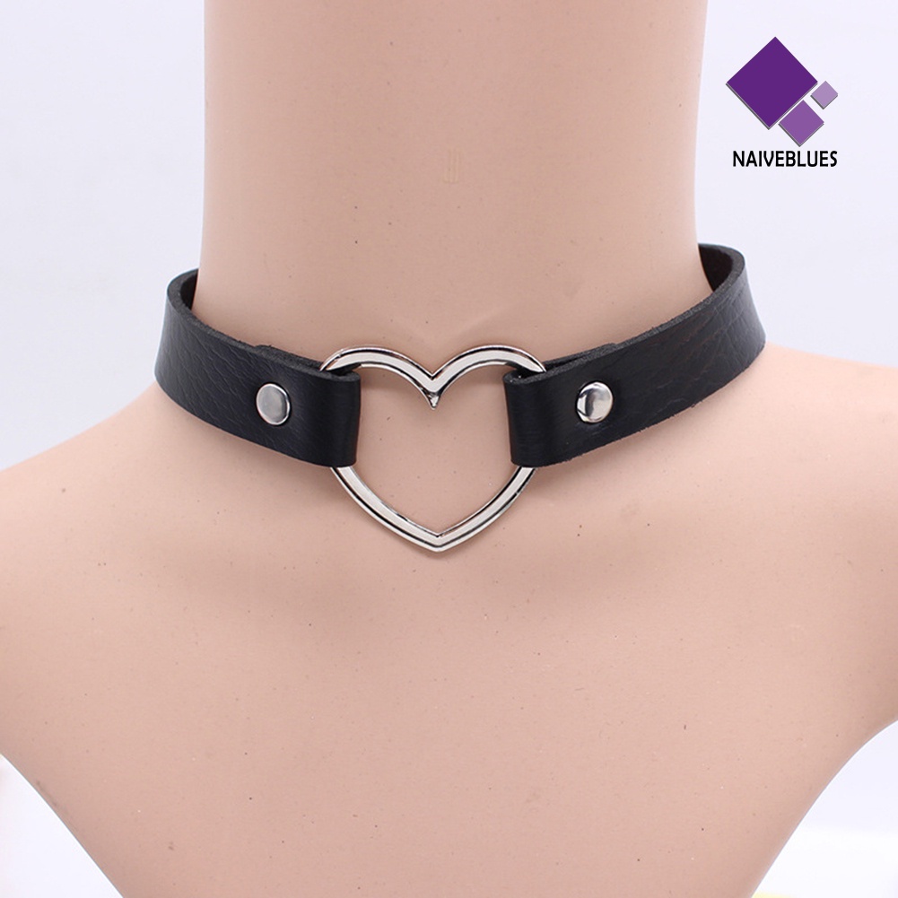 Kalung Bahan Kulit Imitasi Adjustable Bentuk Hati Gaya Punk Untuk Wanita