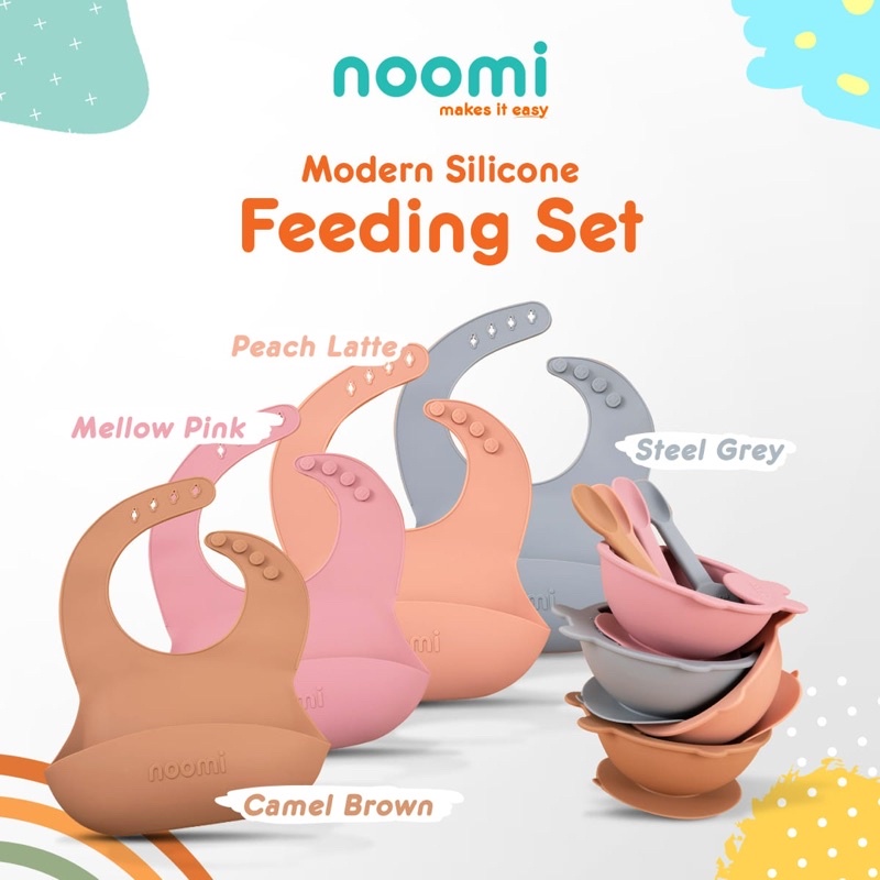 Noomi Feeding Set Bib Mangkok Sendok Bayi Set MPASI Silikon Kado Gift Melahirkan
