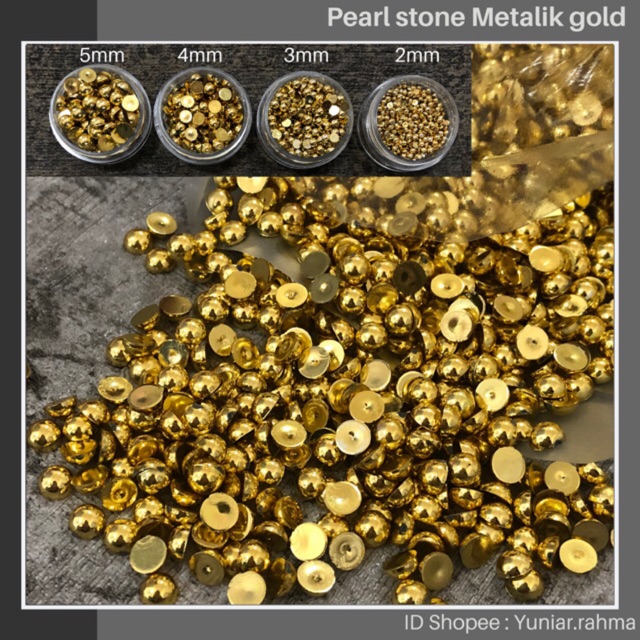 Pearl stone METALIK GOLD , size 2,3,4,5mm ,half pearl , nail art