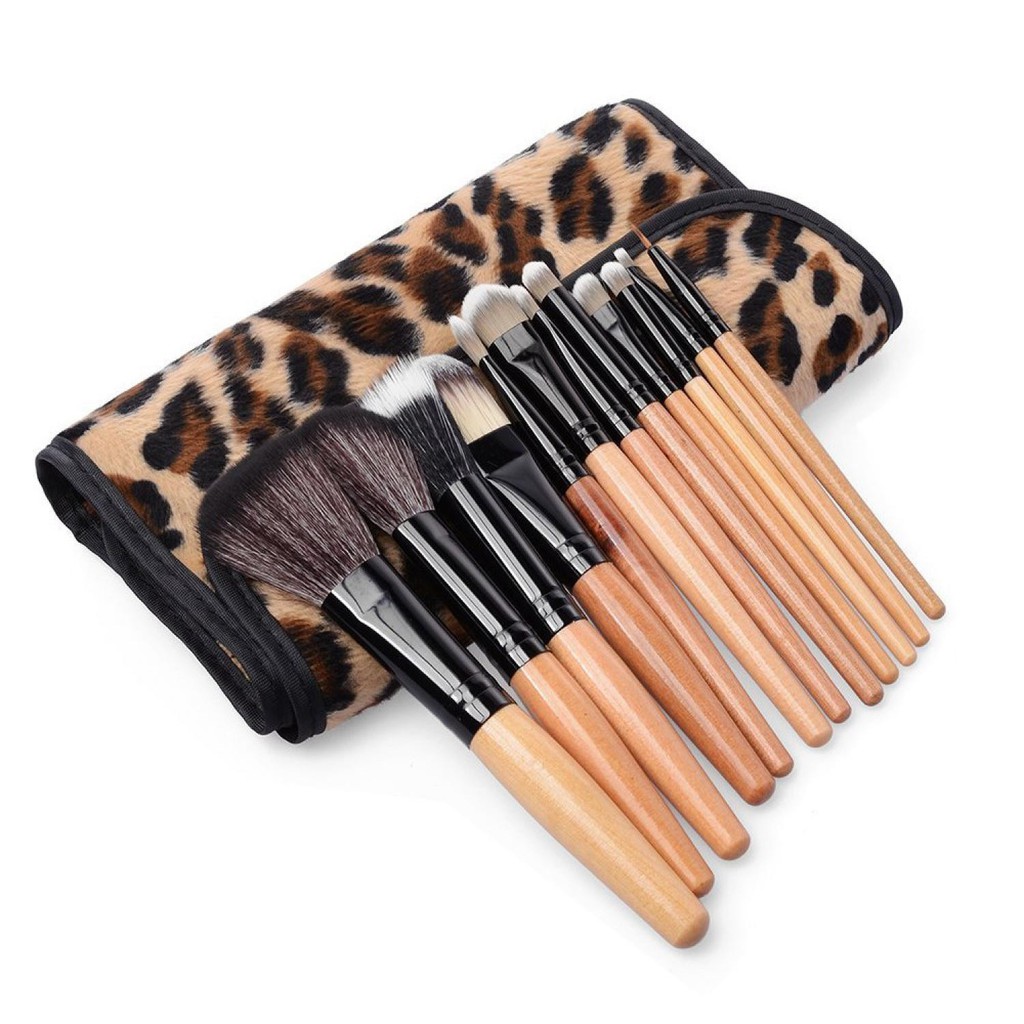 Brush Make Up Kosmetik 12 Set dengan Sarung Leopard