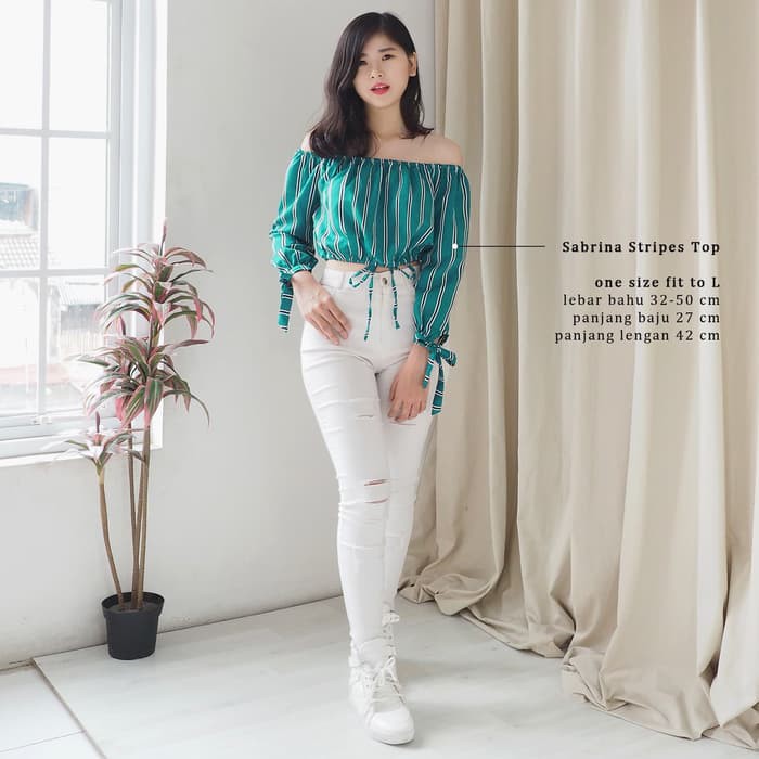 Crop Top - Atasan Wanita - Manset Atasan Sabrina Crop Top Korea Wanita / Baju Sabrina Salur -