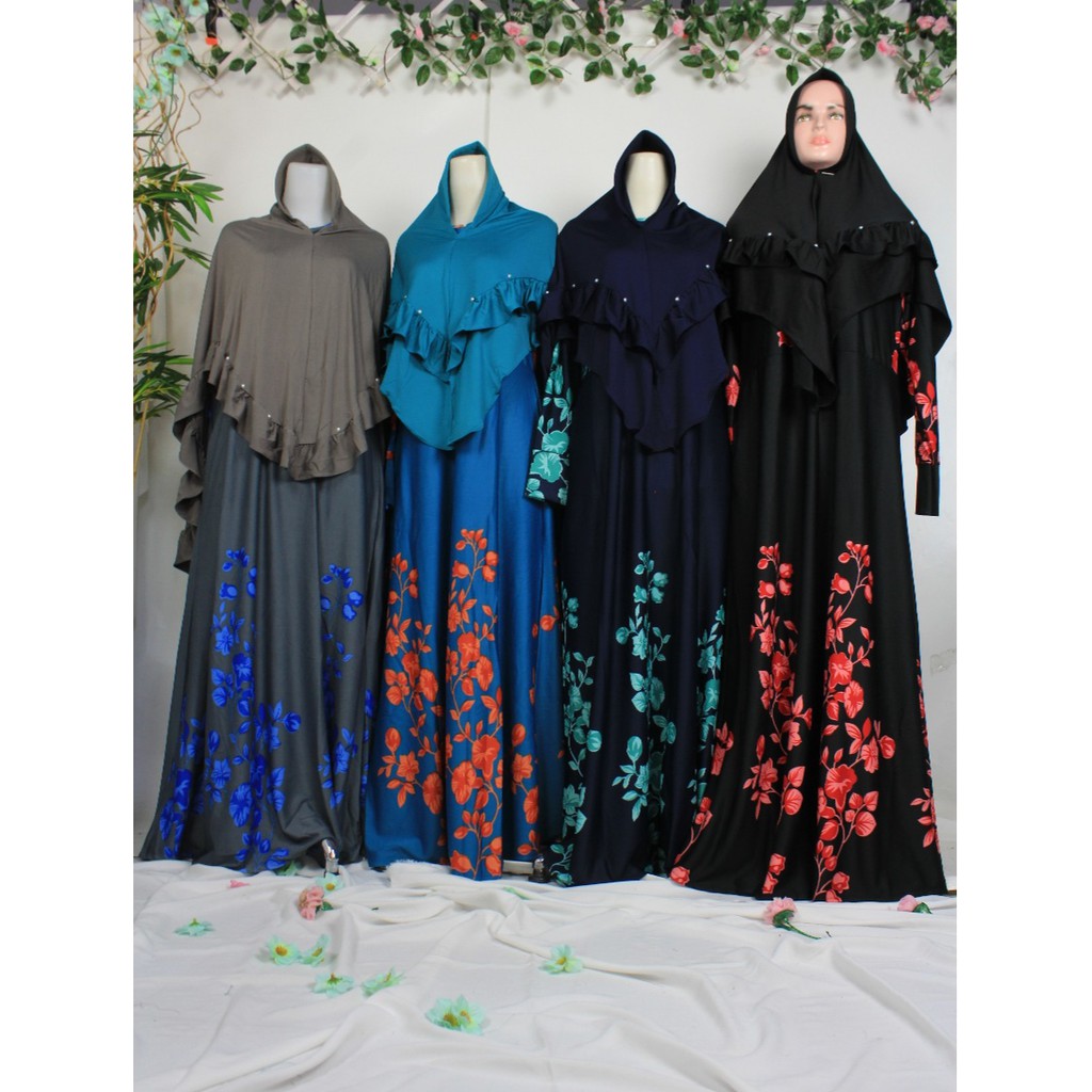 Gamis set jilbab MISBEE SAKURA set khimar bergo antem rempel bubble dress syari busana muslim