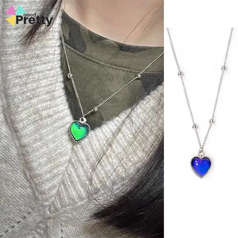 Kalung Cinta Berubah Warna Hangat Desain Niche Wanita Manis Keren Fashion Kalung All-Match - PD