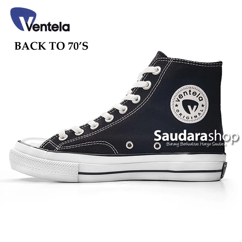  Sepatu  Ventela  BACK TO 70 s Black White High Sepatu  