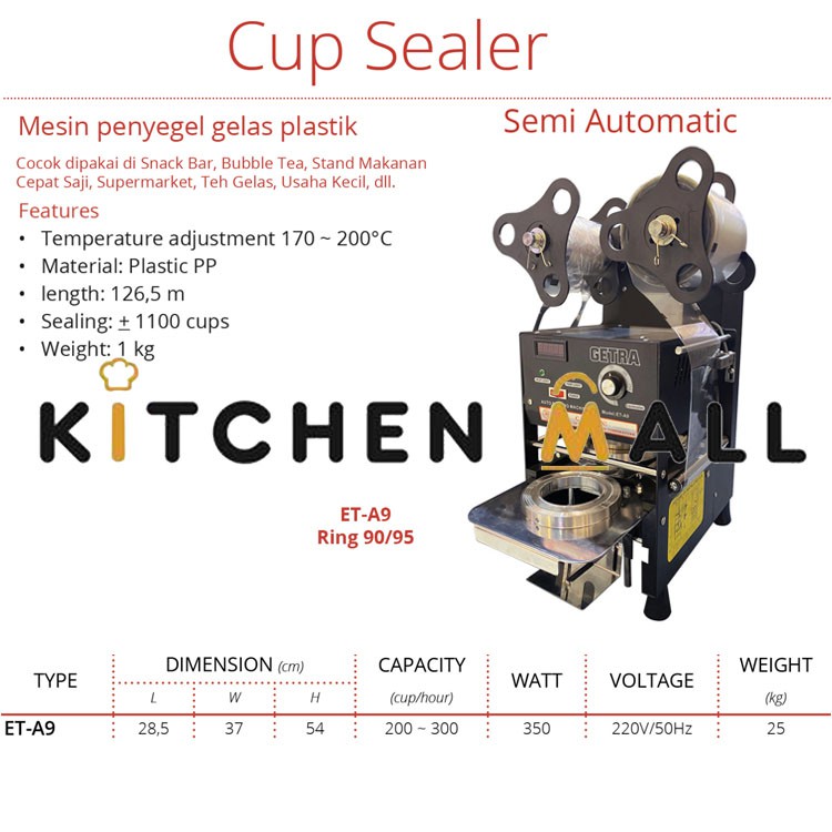 Getra ET-A9 Semi Automatic Cup Sealer / Penyegel Tutup Gelas Plastik / Mesin Press Gelas Plastik