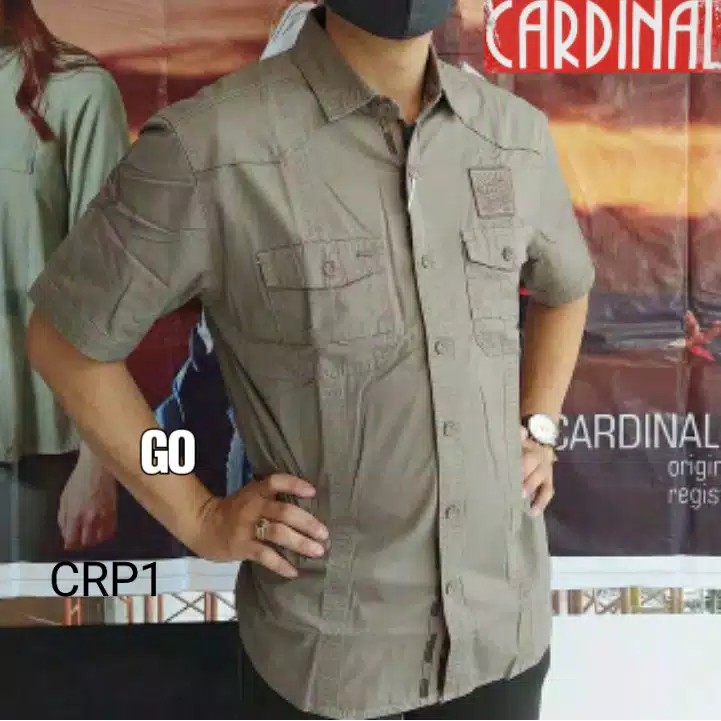 gos CARDINAL KEMEJA JEANS Slimfit Hem Cowok Baju Atasan Lengan Pendek Original