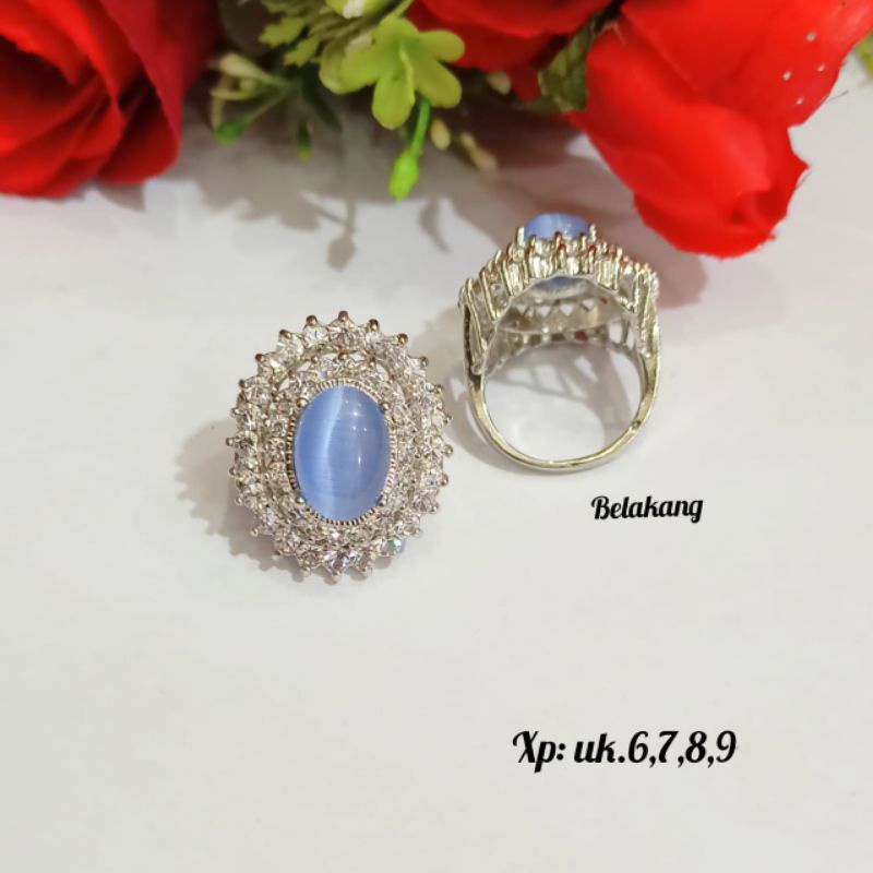 Cincin permata oval warna Dewasa dasar silver,variasi batu warna permata zircon menawan tidak karat