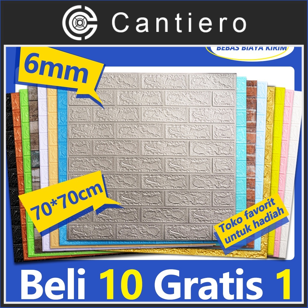 (COD) murah Beli 10 gratis 1 70x77 3 6mm Tebal Wallpaper Dinding 3D Foam Kotak Batu Bata Stiker Timb