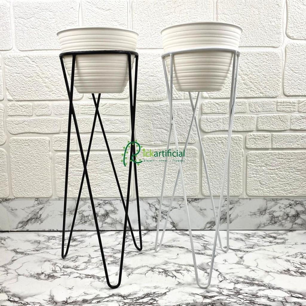 Standing Besi Pot Tanaman T60 Kaki Tiga Vas Tawon D21 Plastik Putih Dekorasi Pajangan Taman Hiasan