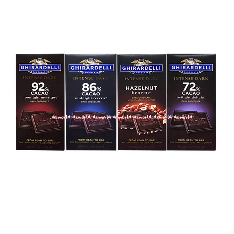 Ghirardelli Chocolate 100gr Intense Dark 92% Cacao Hazelnut Heaven Moonlight Coklat Girardeli