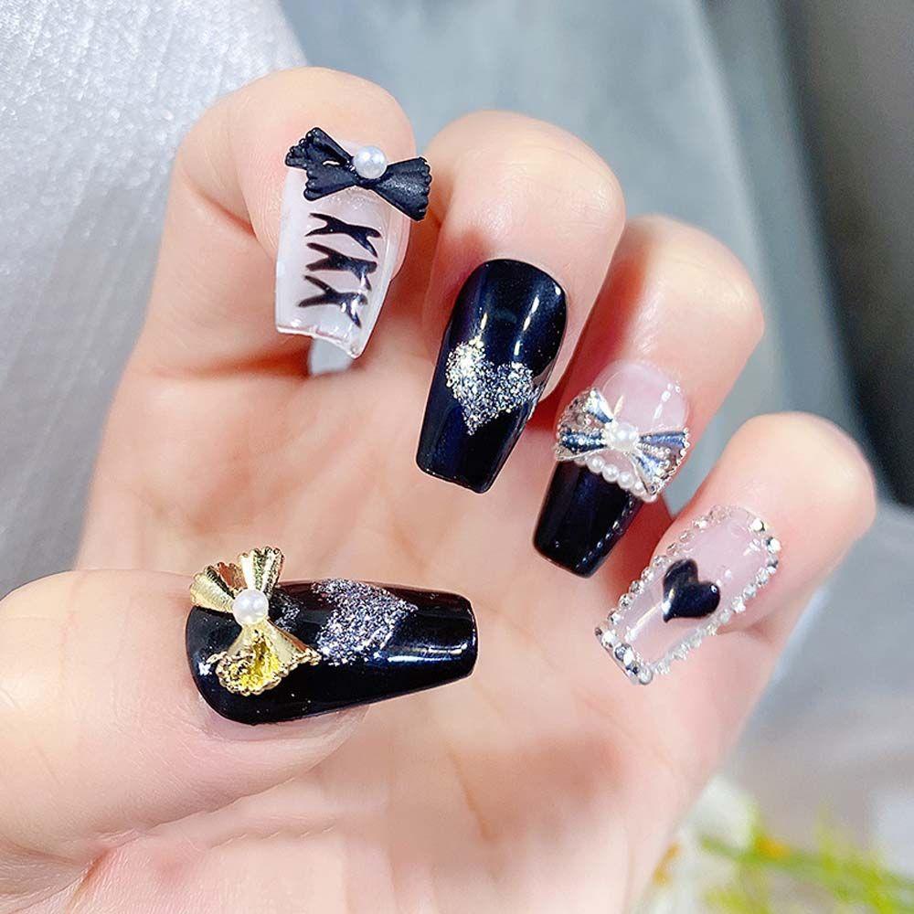 Mxbeauty Hiasan Nail Art 2pcs Warna Silver Candy Color Bownot Rhinstone Pearl Bow Busur Kuku Charms