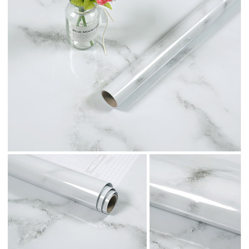 Kunataruma Wallpaper Sticker Motif Marble Marmer Meja Makan Dapur Dekorasi Dinding Lantai 3D Kulkas-Variasi #6