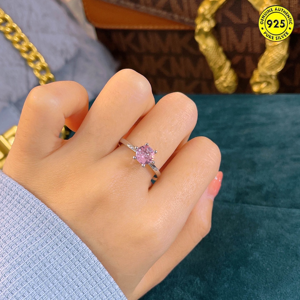 Cincin Berlian 1 Karat Enam Cakar Klasik Warna Pink