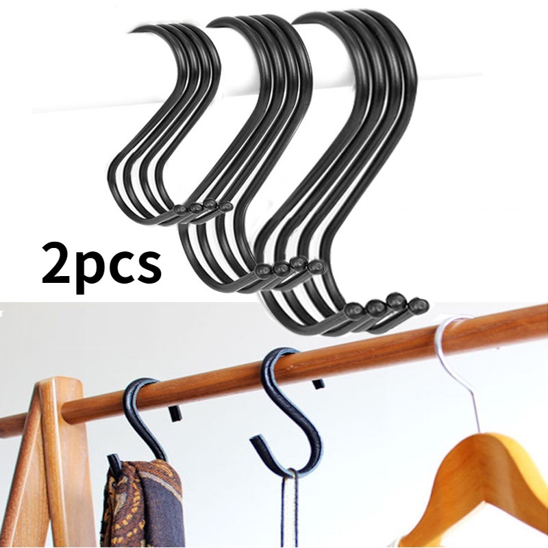 2 Pcs Home Creative Seamless Black S Shaped Hooks / Kitchen Bedroom Coats Bag Hats Towels Key Hanging Holder Organizer Accessories for Kitchen,Bedroom