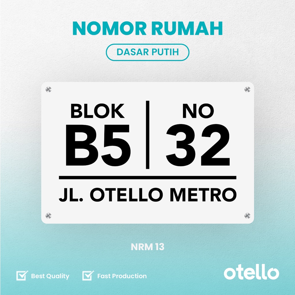 Custom Nomor Rumah Akrilik No Papan Alamat Nomer Acrylic Minimalist Otello NRM 13 Eksklusif Design