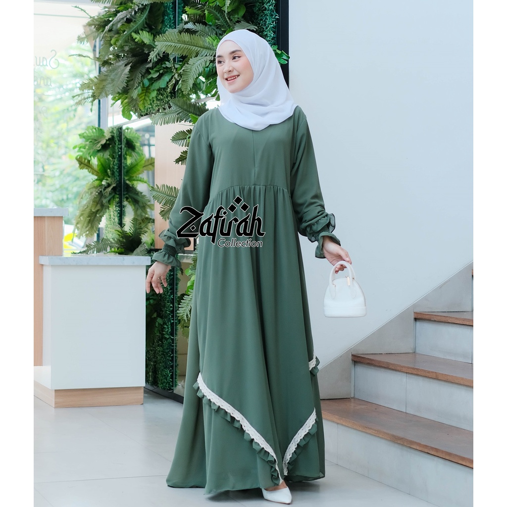 Gamis Ceruty Babydoll Terbaru Zafirah Collection - Gamis Renda Aira Dress Muslim