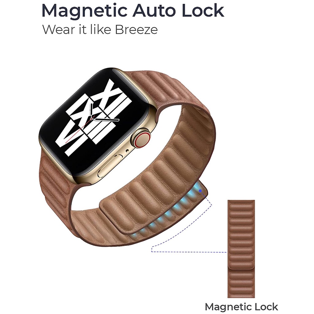 Strong Magnetic Lock Leather Strap for APPLE WATCH 7/SE/6/5/4/3/2/1 iWatch Genuine Leather Loop Band