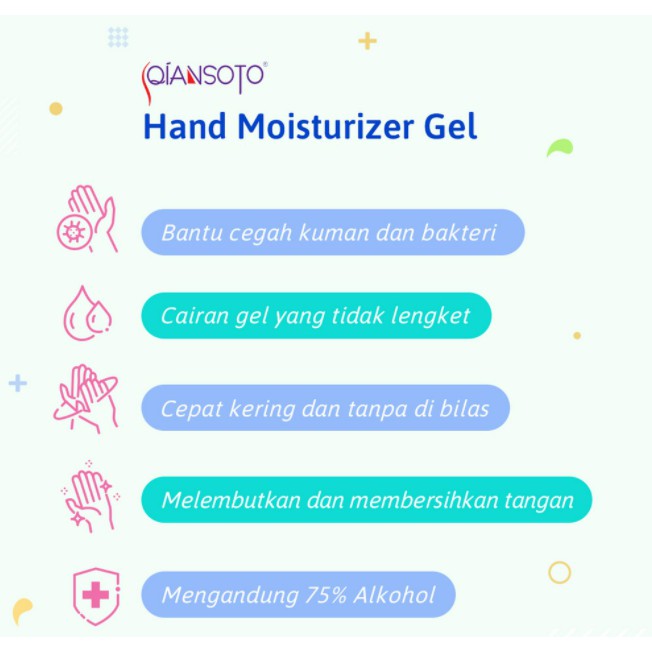 QIANSOTO Hand Moisturizer Gel 60ml/ Antiseptik Hand sanitizer 60 ml / Alkohol 74% BPOM Resmi