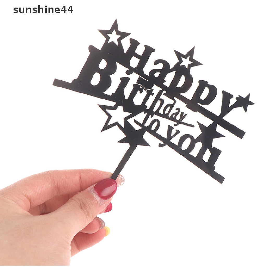 Sunshine 1Pc Topper Kue Ulang Tahun Tulisan Happy Birthday Bahan Plastik Akrilik