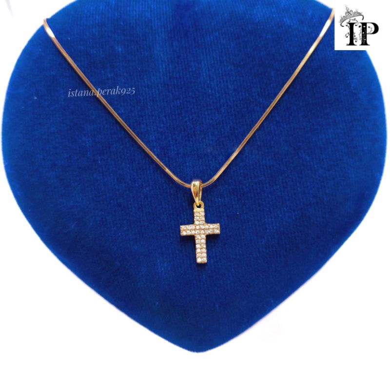 SET KALUNG PRIA/WANITA PERAK ASLI SILVER 925 LAPIS EMAS PUTIH - MODEL LIONTIN SALIB- PERHIASAN PERAK