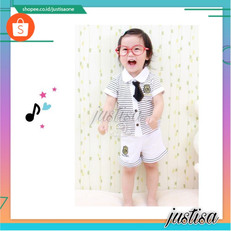 Promo !! LS setelan dasi stripe button sz 1th-4th (include dasi slama persediaan masih ada) (GREY ONLY)