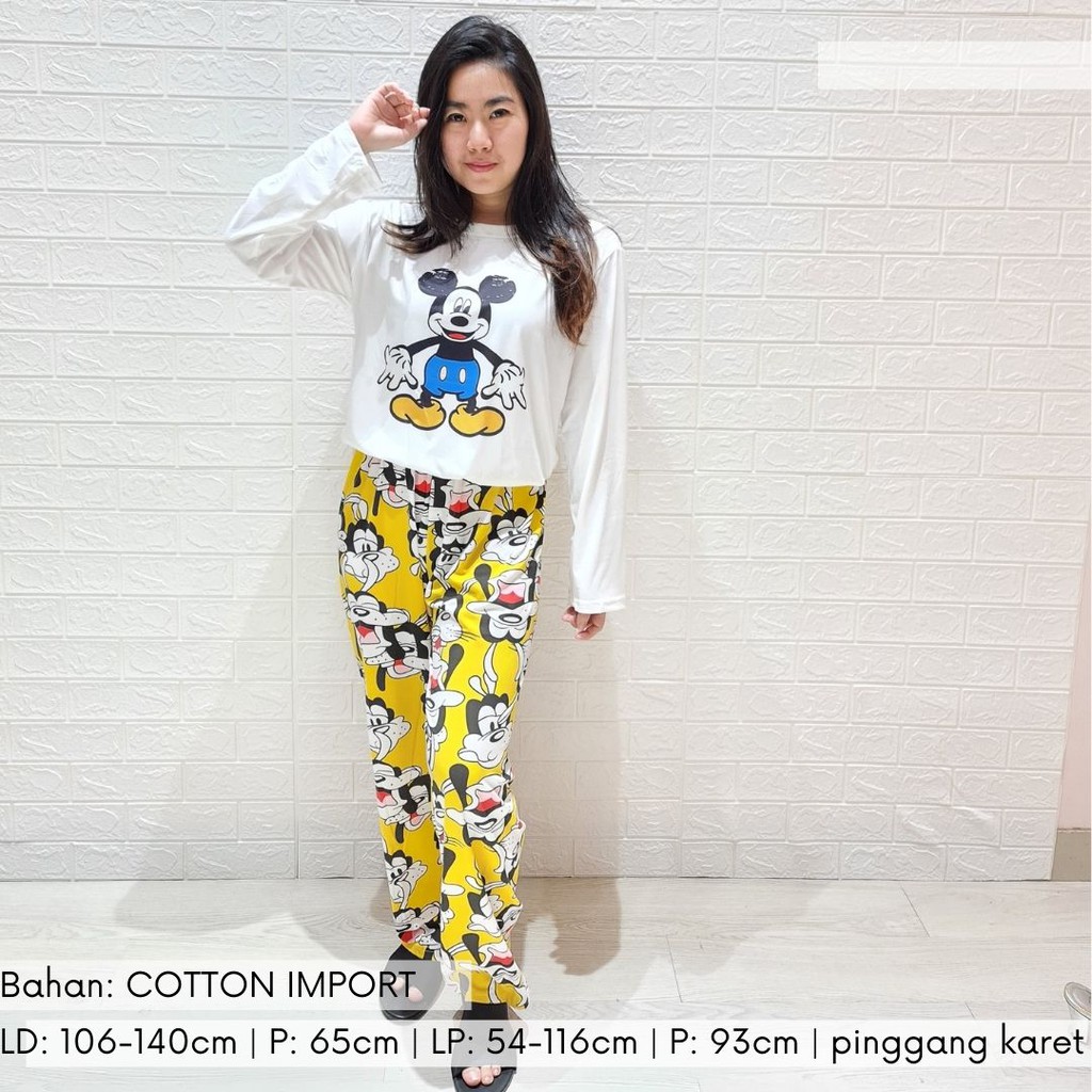 3538 kaos pajamas long mouse yellow one set import big baju tidur