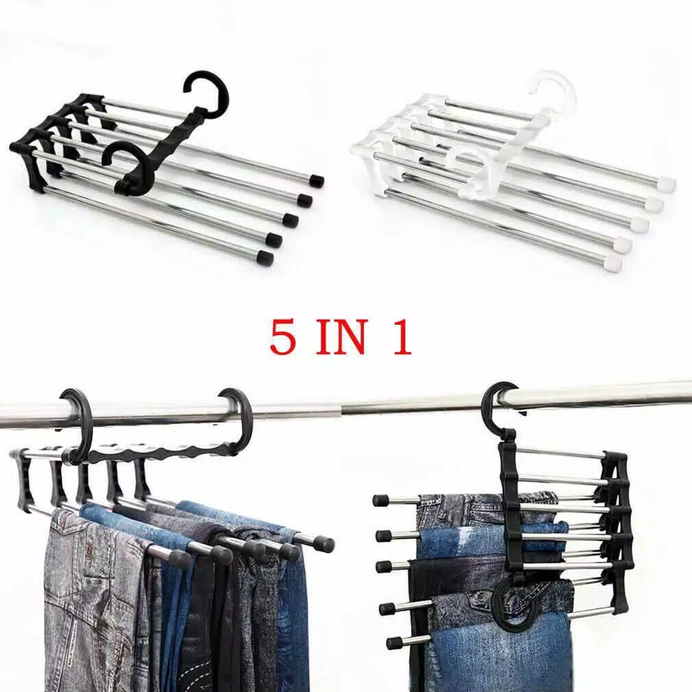 Gantungan Celana 5 in 1 Stainless Hanger Trousers rack Stainless/Rak Baju/Jilbab/Syal/Gantungan Celana kode