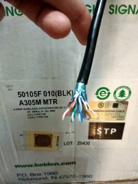 Belden 50105F Kabel Lan Stp Outdoor Cat5e Black atau Grey 1Gbps Original tanpa crimping 4pairs Harga Meteran