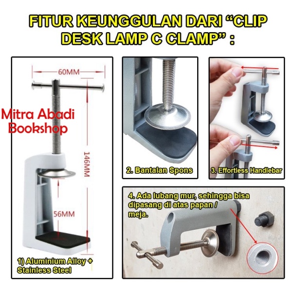 Clip Desk Lamp C Clamp Catok Jepit Lampu Meja