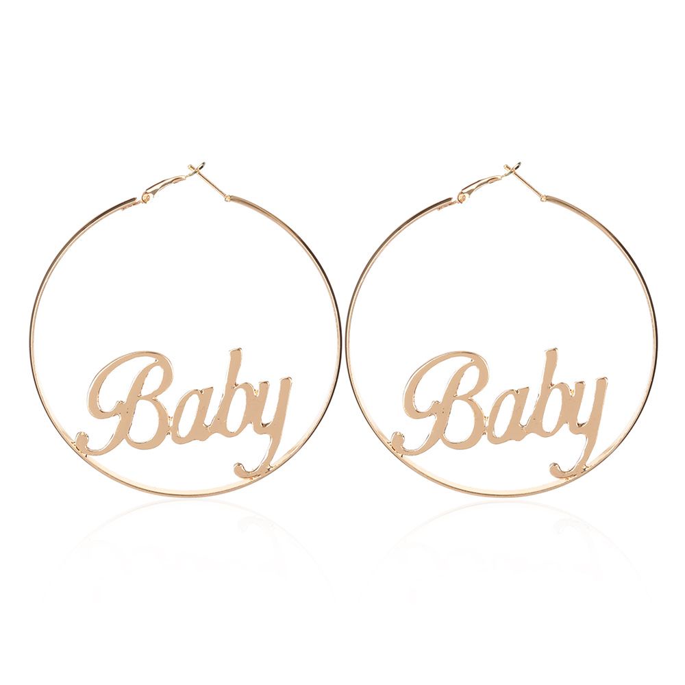 ROW Punk Round Hoop Earrings Gift Hyperbole Femme Baby Letter Gold Hip-hop Jewelry Party Fashion Women Dangle Large Circle