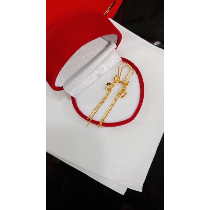 Anting Panjang Love Perak Asli 925 lapisan emas 24 k
