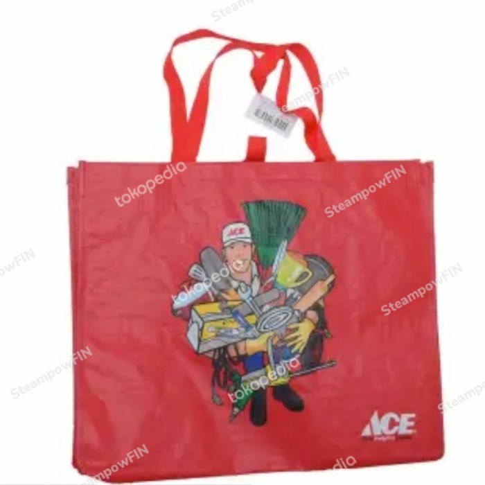 

✨ BISA COD ✨ Red Recyleable Bag Tas Merah Kantong Besar Goodie Bag ACE Hardware L M - M