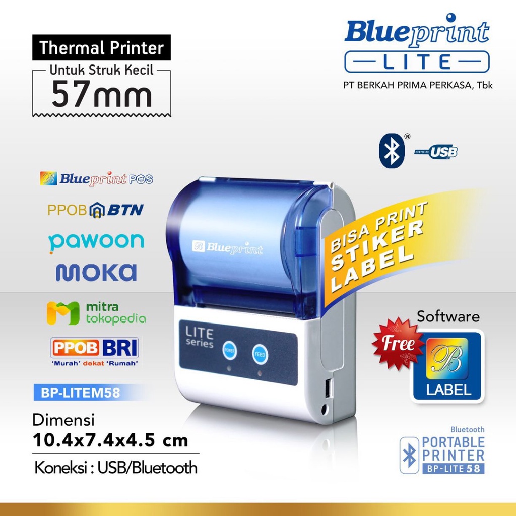 Portable Printer Blueprint BP-LITE M58/BPLITE M58/BP-LITE 58 2in1 Thermal Stiker Label USB Bluetooth