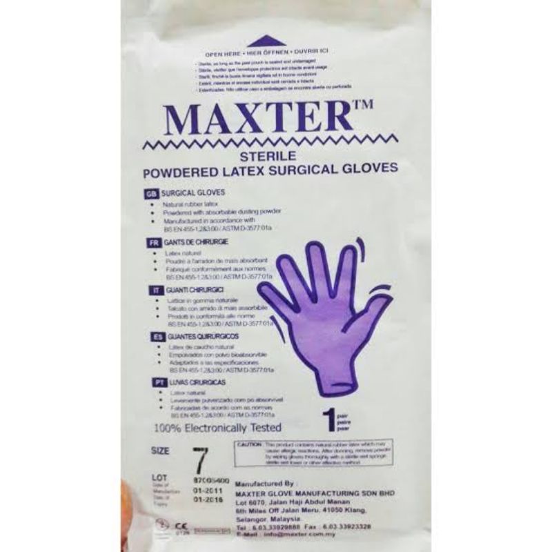 Sarung Tangan Maxter Sterile Handscoon Steril Latex Glove / Box